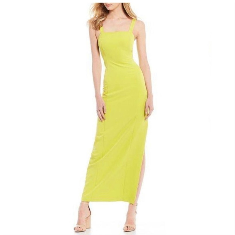 Gianni Bini Yellow Green Leslie Square Neck Maxi Formal Dress